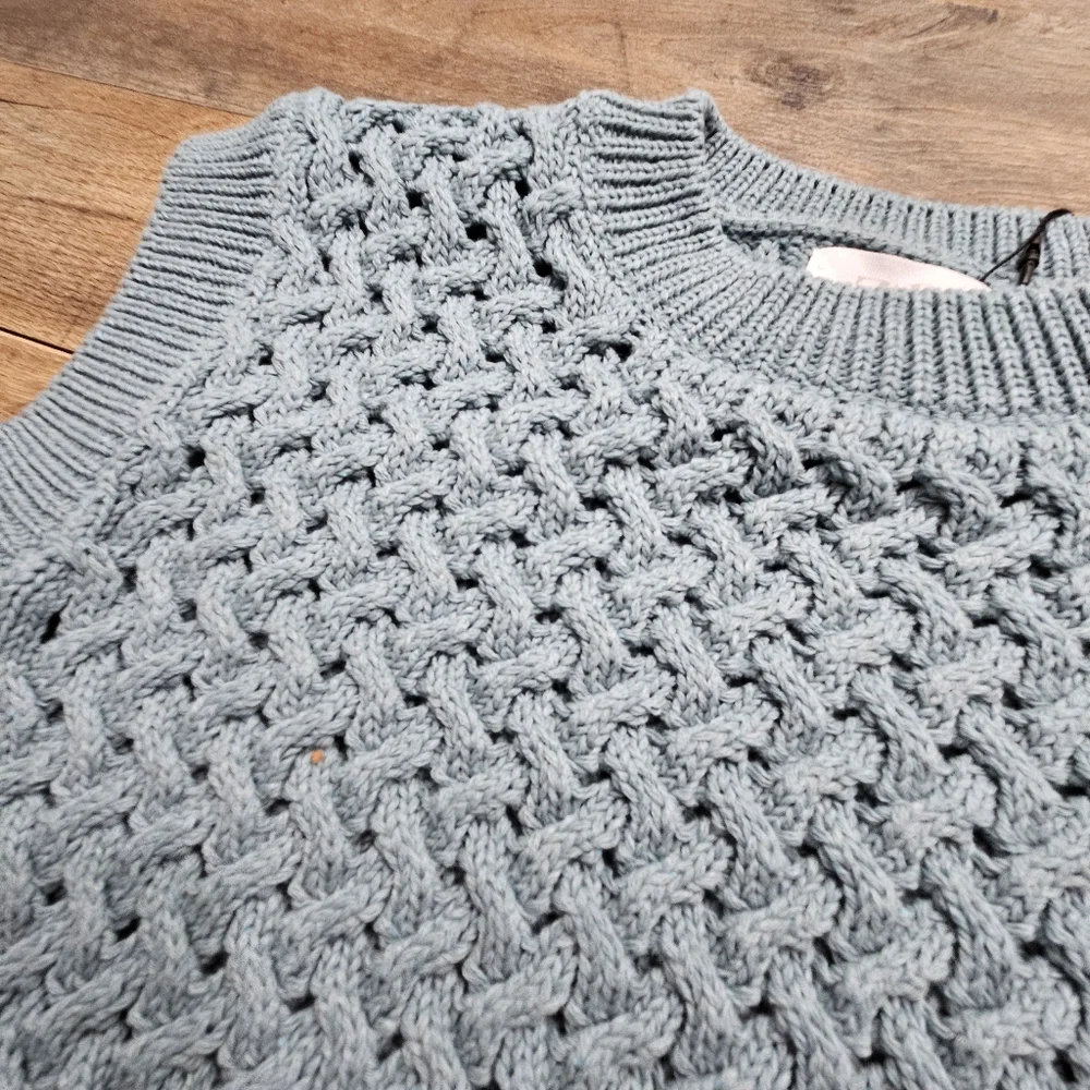 New Zara Knit Sweater Vest Teal Green Blue Textured Chunky Sleeveless Girls 9–10